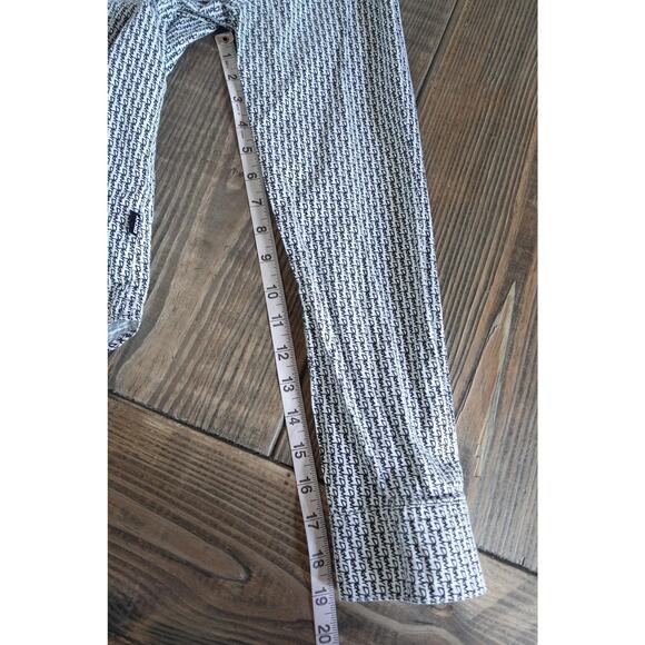 DKNY Shirt Mens Medium Black White Long Sleeve Button Up Allover Logo Pattern - Picture 7 of 8